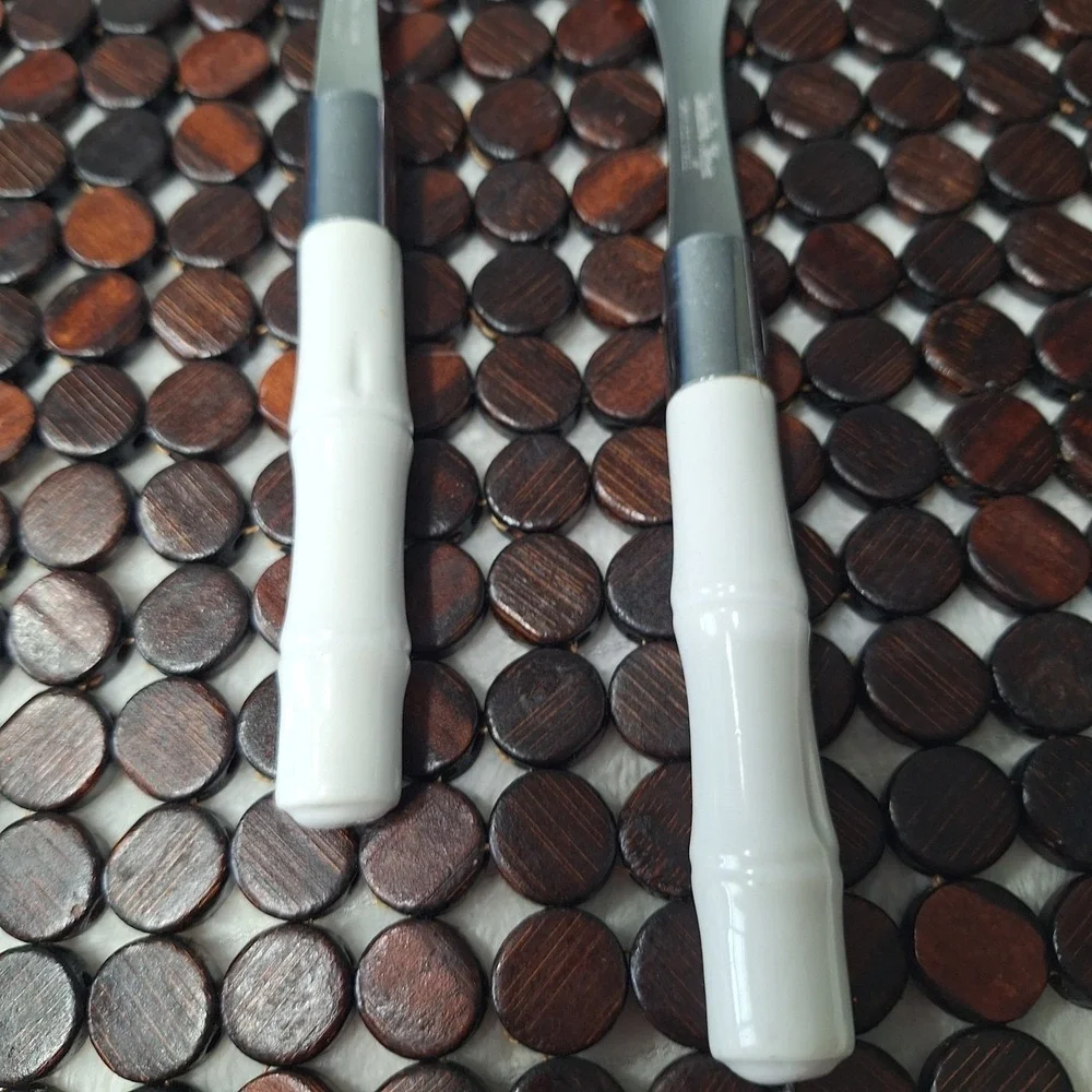 Vtg Frontier Forge 2Pc Stainless Steel Bamboo Style Serving Spoon Sald Fork Japa